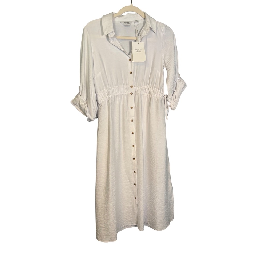 NWT Seraphine Elina White Double Drawstring Shirt Dress Maternity Midi 2